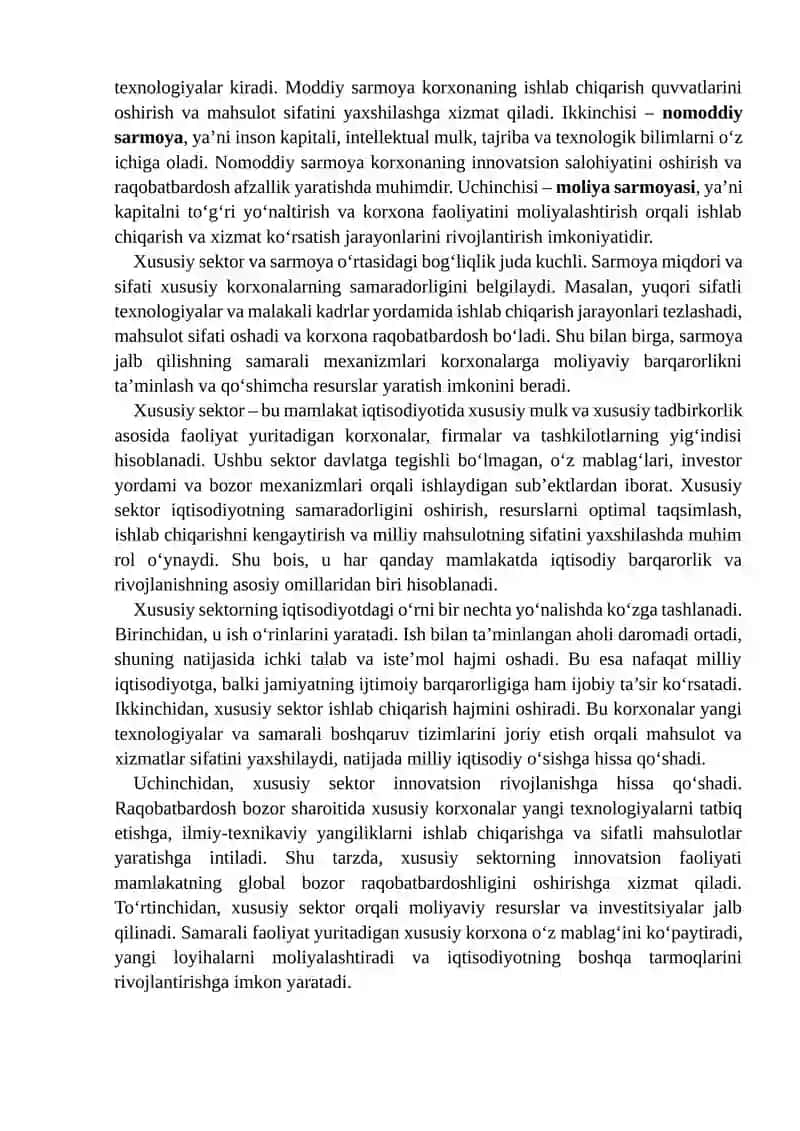 Xususiy Sektorning Sarmoya va Samaradorligi 4