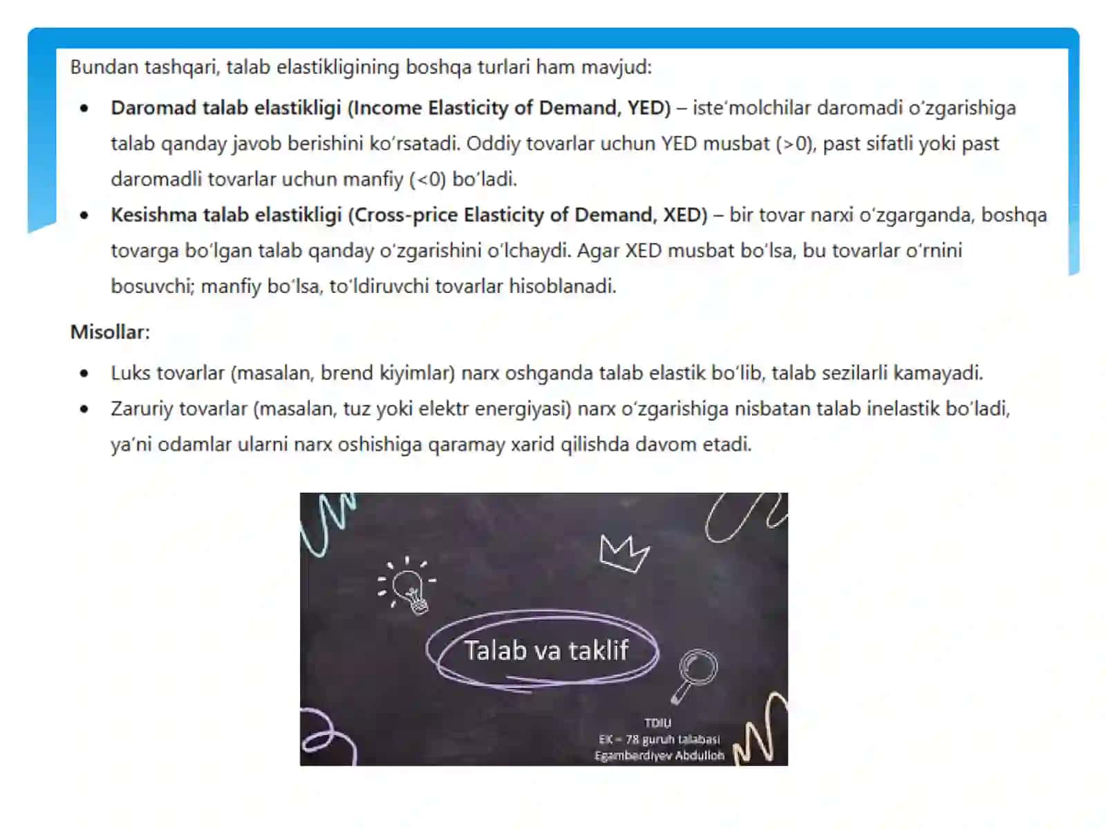 Talab va taklif elastikligi 4