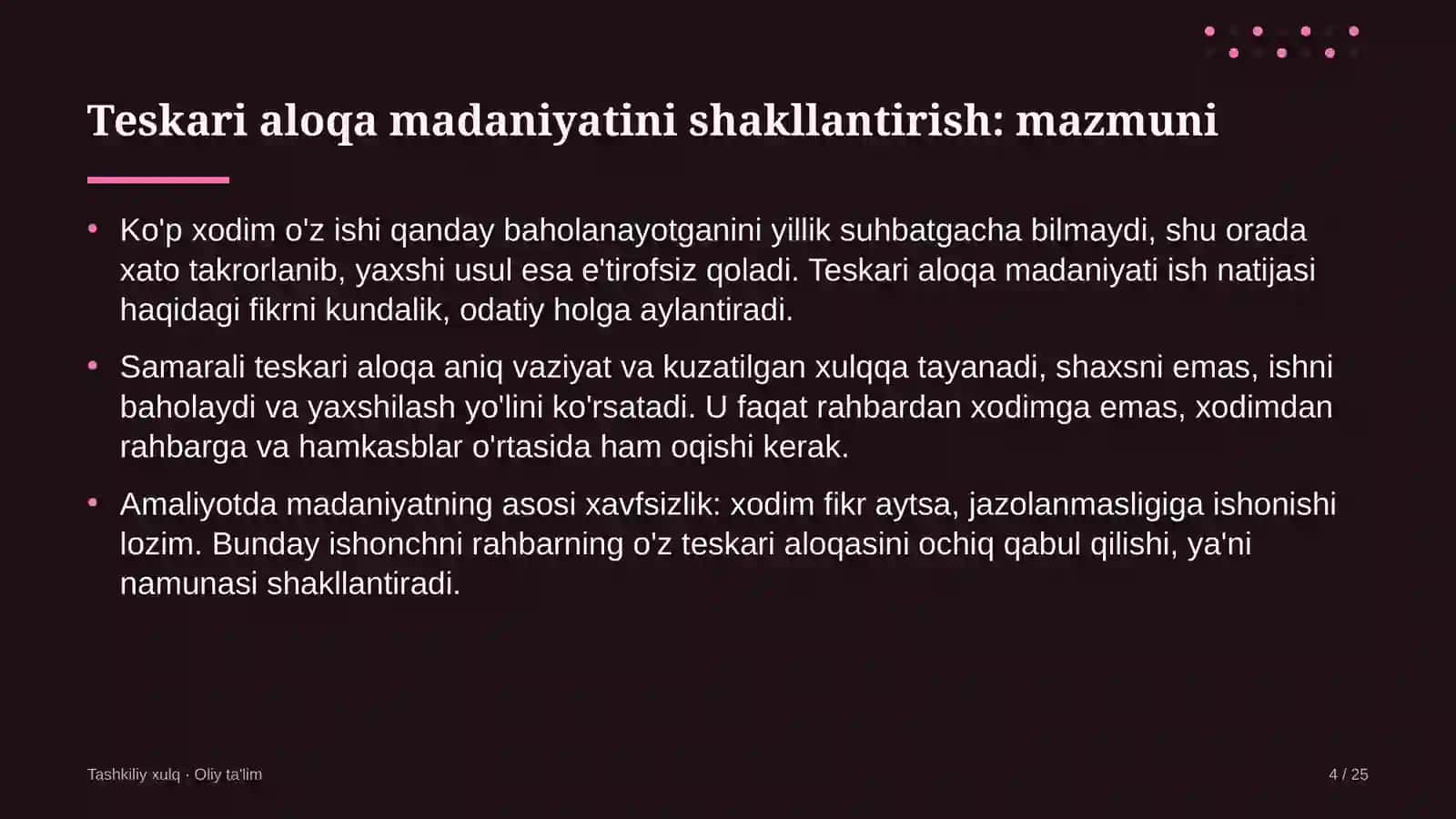 Tashkiliy Xulq · Oliy Ta'lim 4