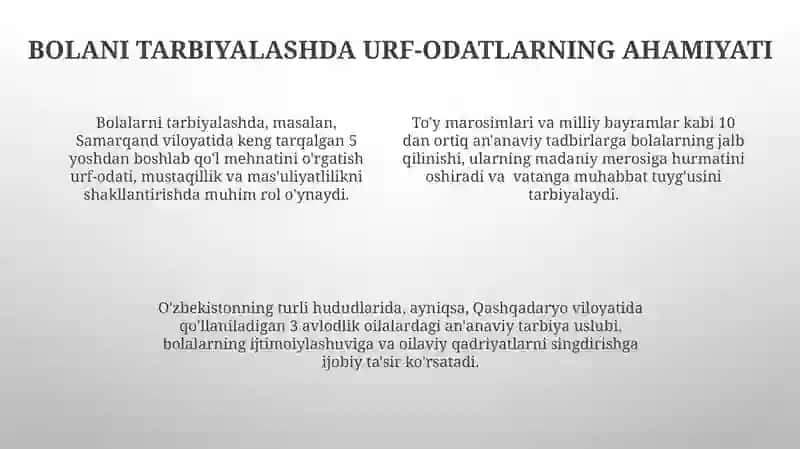 Urf ~ odatlar va marosimlarning bola tarbiyasidagi ahamiyati 4