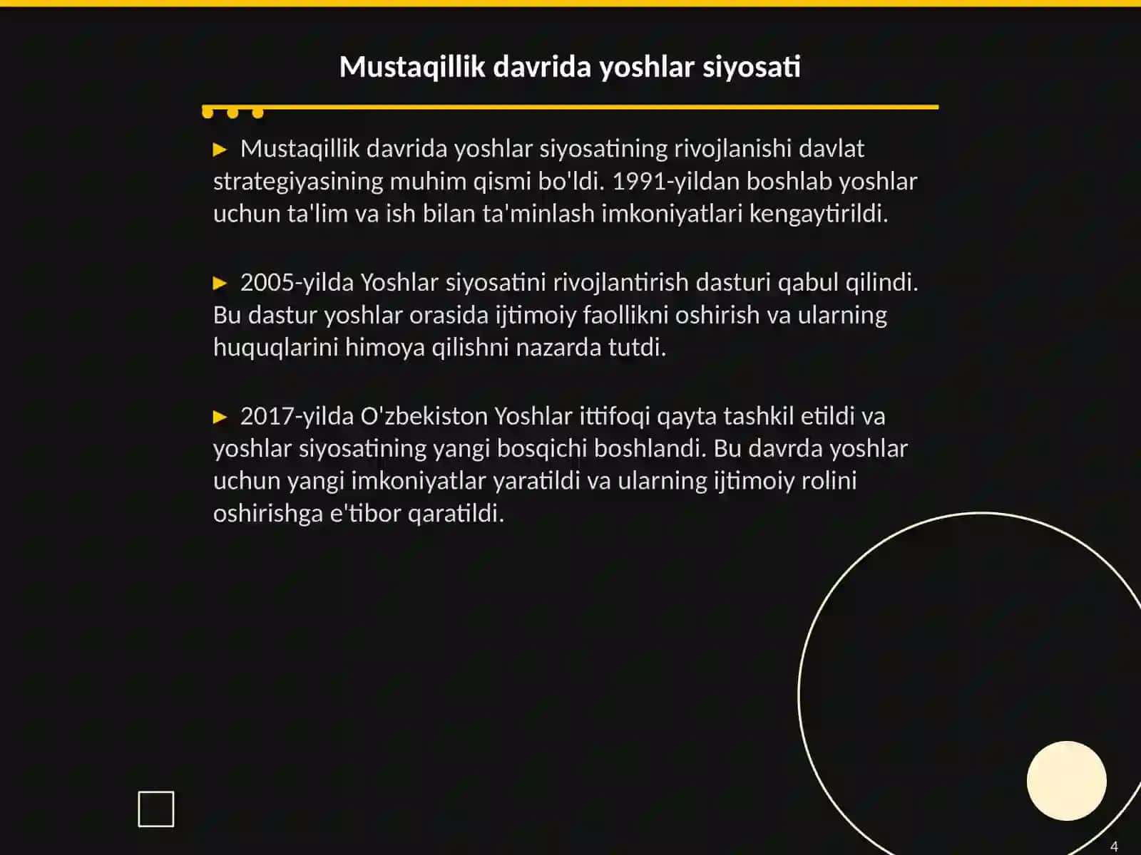 O'zbekiston ning yoshlarga oid davlat siyosati: yoshlar siyosati konsepsiyasi 4