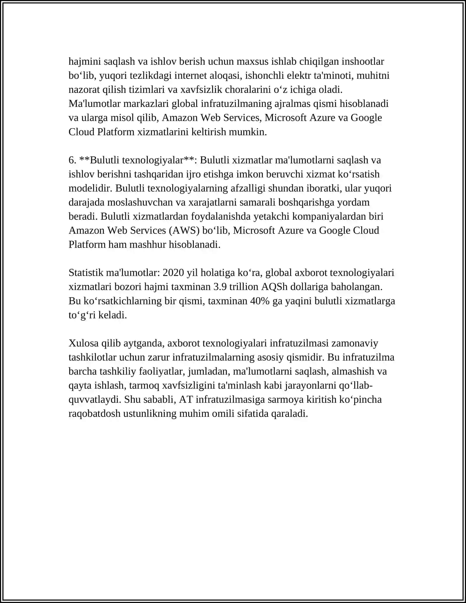 AXBOROT TEXNOLOGIYALARI INFRATUZILMASI VA UNING TURLARI 4