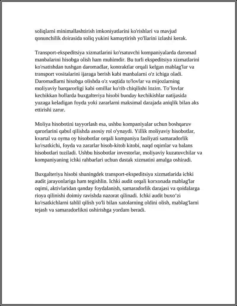 TRANSPORT-EKSPEDITSION XIZMATLARI KO’RSATUVCHI SUB’EKTLARDA BUXGALTERIYA HISOBI 4