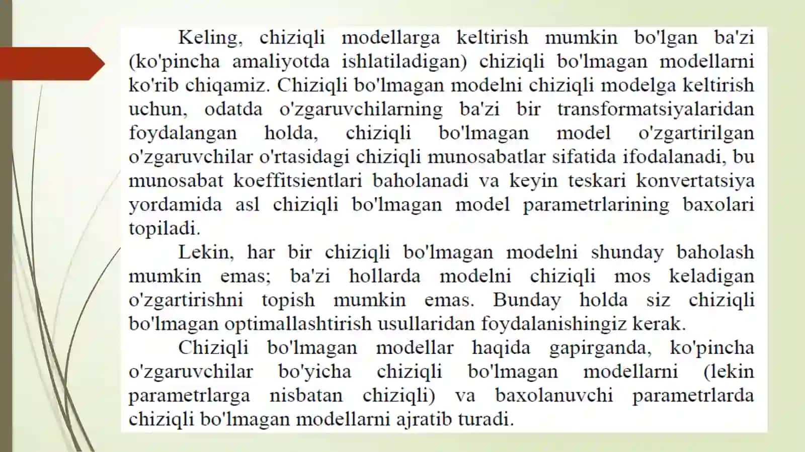 Chiziqsiz regressiya. Ko‘p omilli ekonometrik tahlil. Regressiyaning xususiy tenglamasi. Ekonometrik modellarni baholash 4