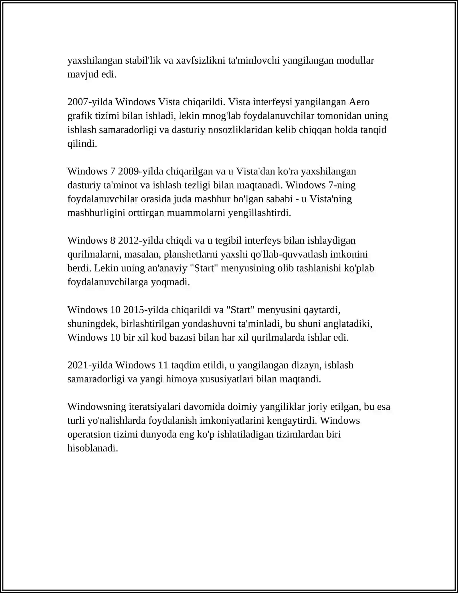 WINDOWS APERATSION TIZIMI VA UNING AFZALIKLARI 4