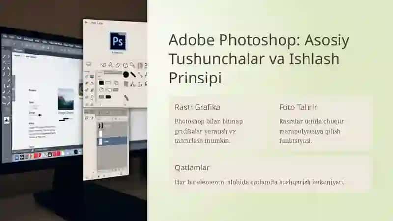 Adobe Photoshop dasturi va ishlash prinsipi. Adobe Photoshop dasturi yordamida rasmlarni qayta ishlash. Adobe Photoshop dasturida qatlamlar bilan ishlash, Adobe Photoshop dasturida filtrlar bilan ishlash, Adobe Photoshop dasturida harakatlanuvchi tasvirlar ho 4