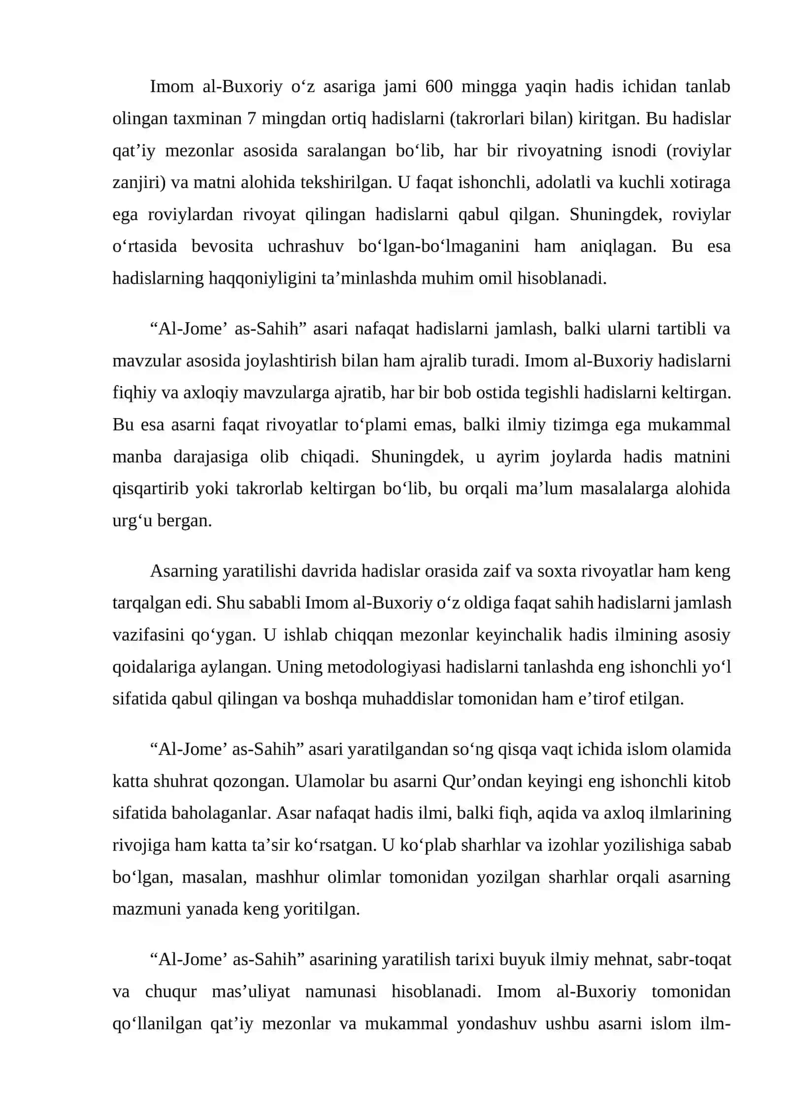 Al-Jomeʼ as-Sahih asarining o‘ziga xos jihatlari 4