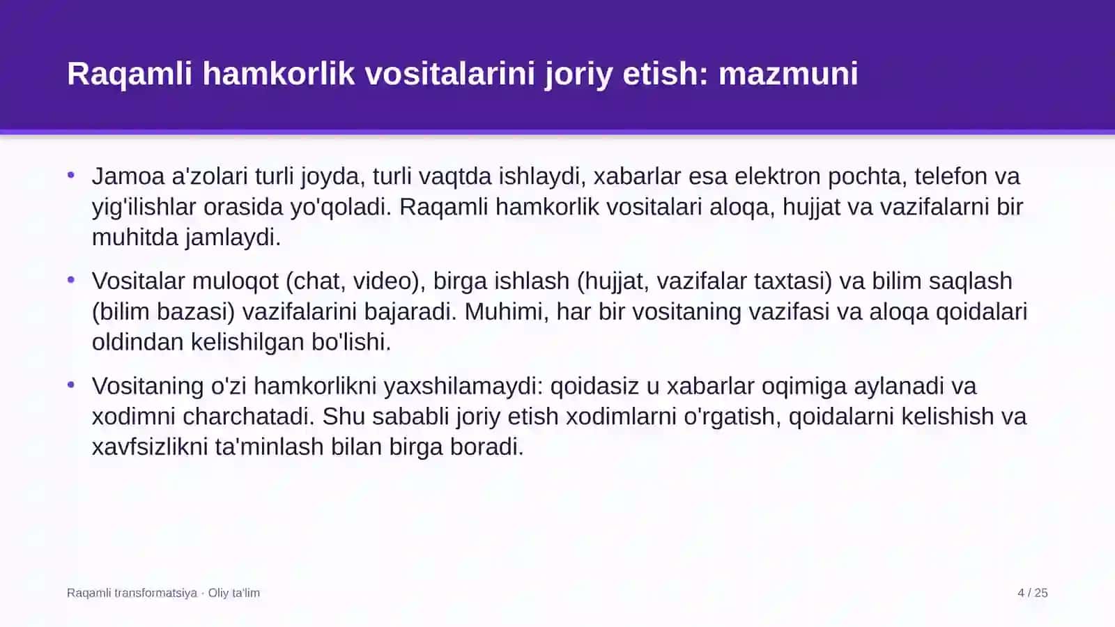 Raqamli TRANSFORMATSIYA · OLIY TA'LIM 4