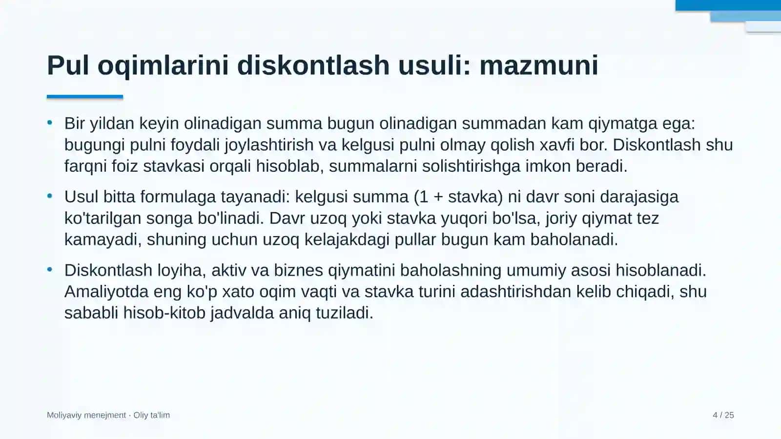 suv omborlarida pul oqimlarini diskontlash usulini qo'llash 9400 4