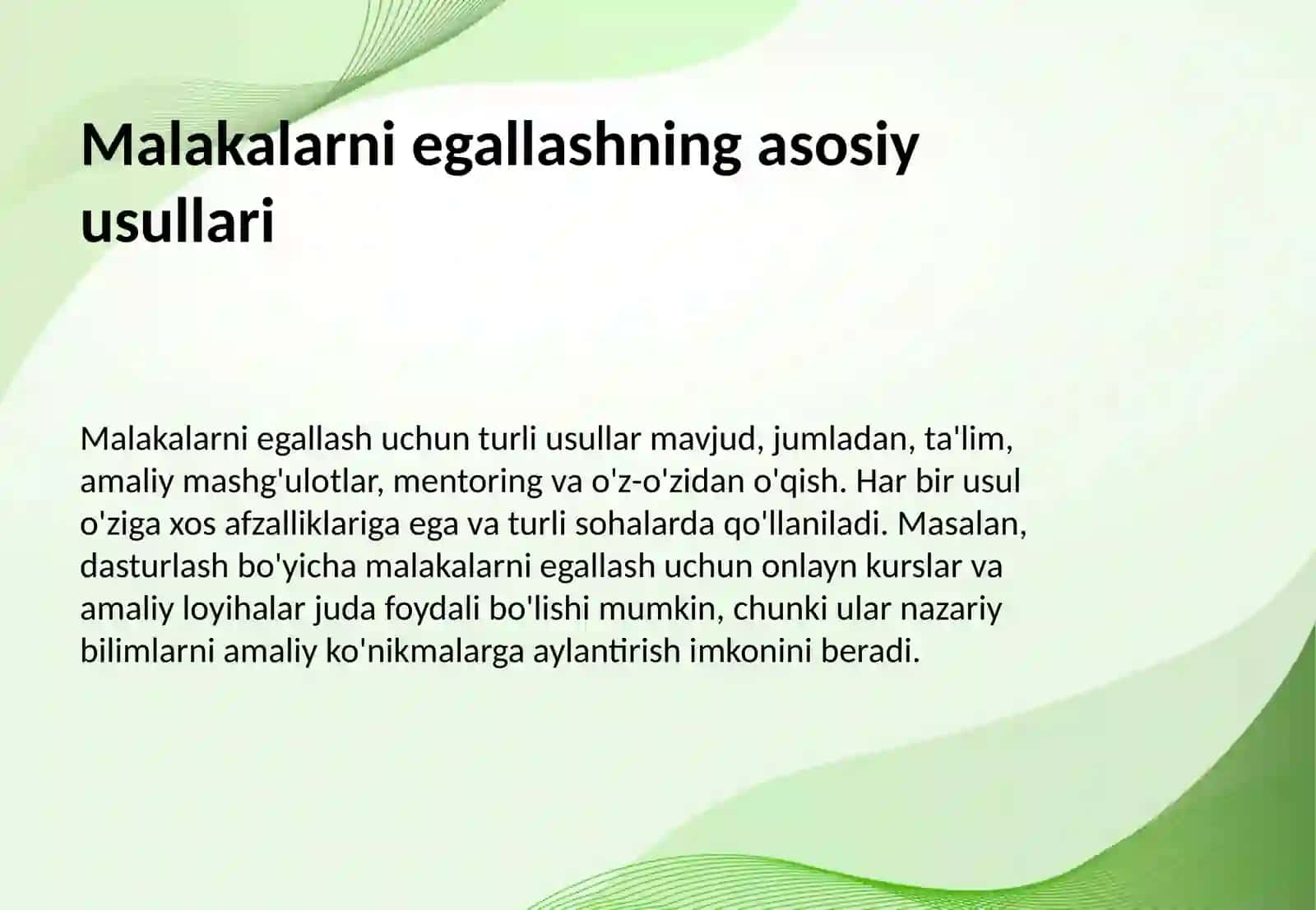 Faoliyatining o'zlashtirilishi va malakalarni egallash 4