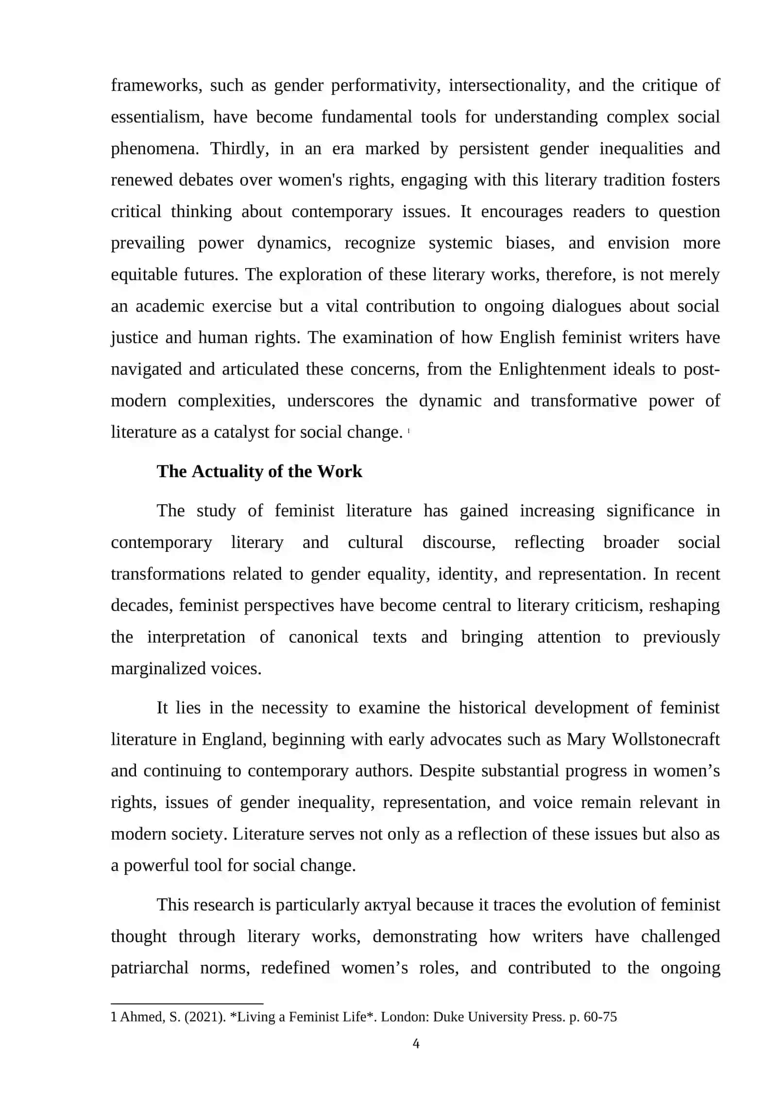 "THE RISE OF FEMINIST LITERATURE IN ENGLAND FROM MARY WOLLSTONECRAFT TO THE PRESENT" 4
