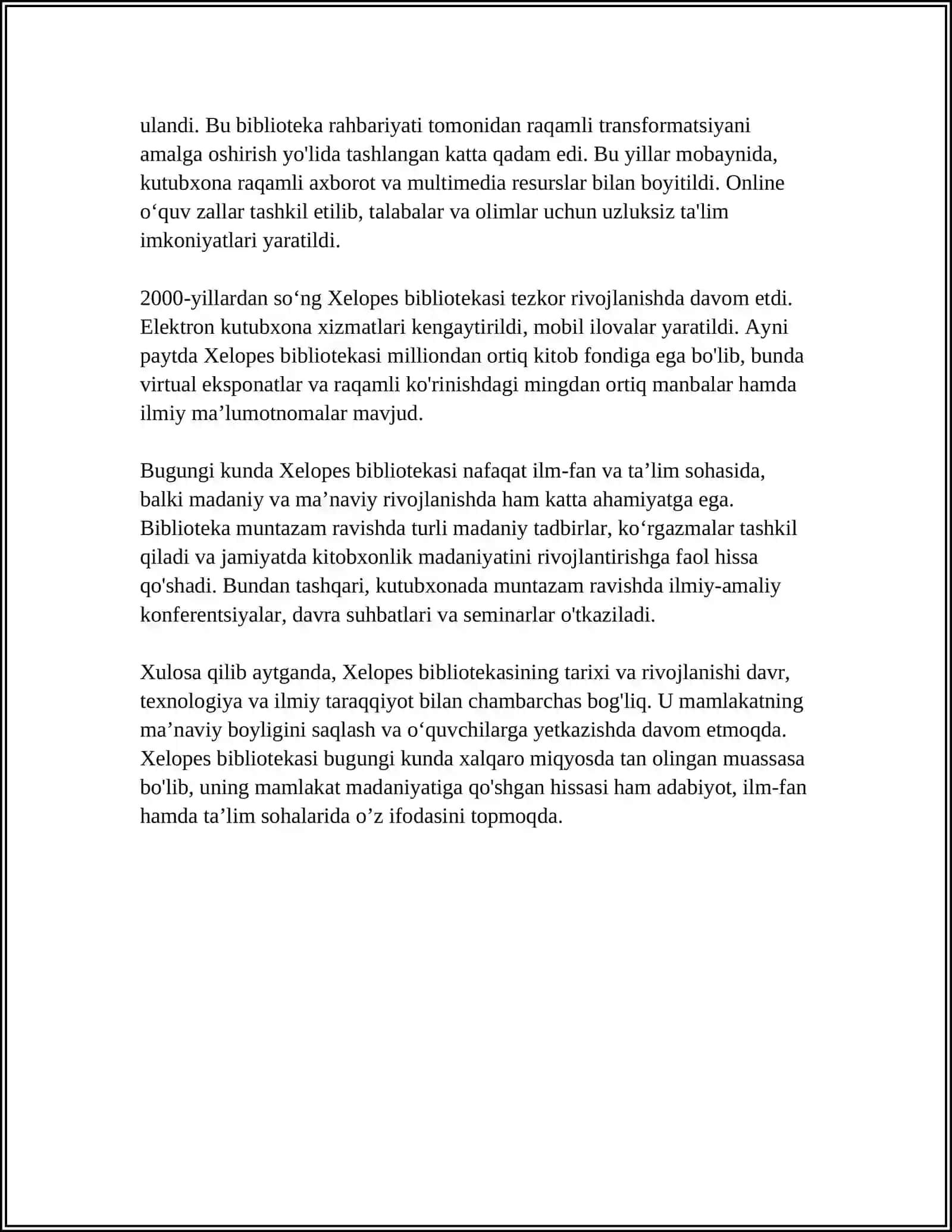 XELOPES BIBLIOTEKASI MAVZUSI 4