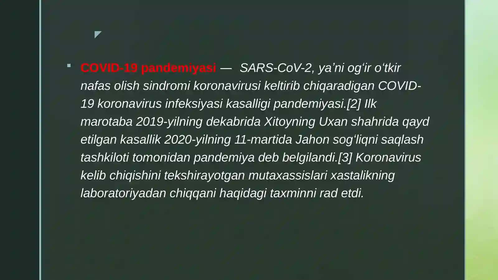 Pandemiya – XXI asrning global muomosi va uning oqibatlari 4