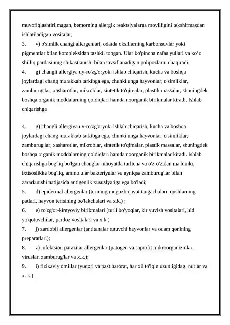 Allergiya va allergik xotlar 4