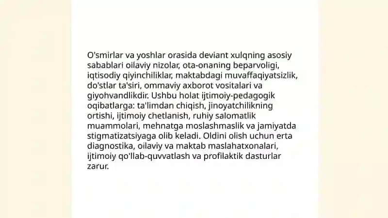 Deviant xulq ijtimoiy pedagogik muammo sifati 4