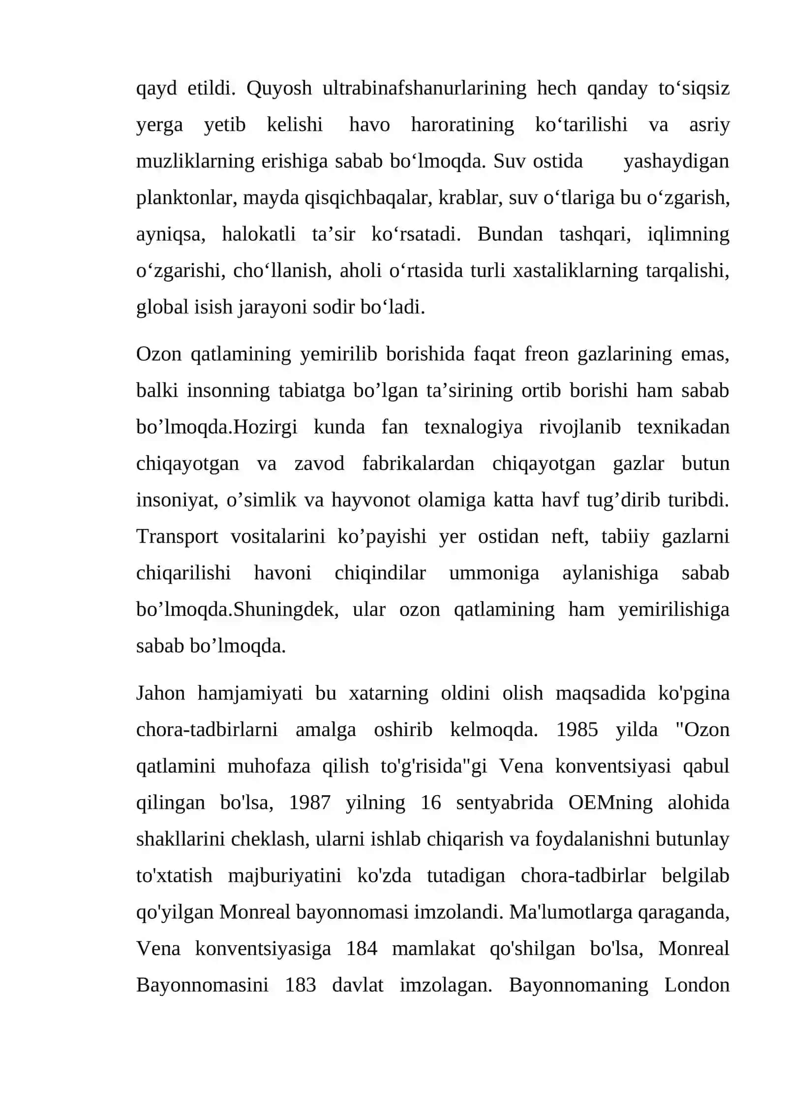 Ozon tuynigini yemrilishi oqibatlari 4