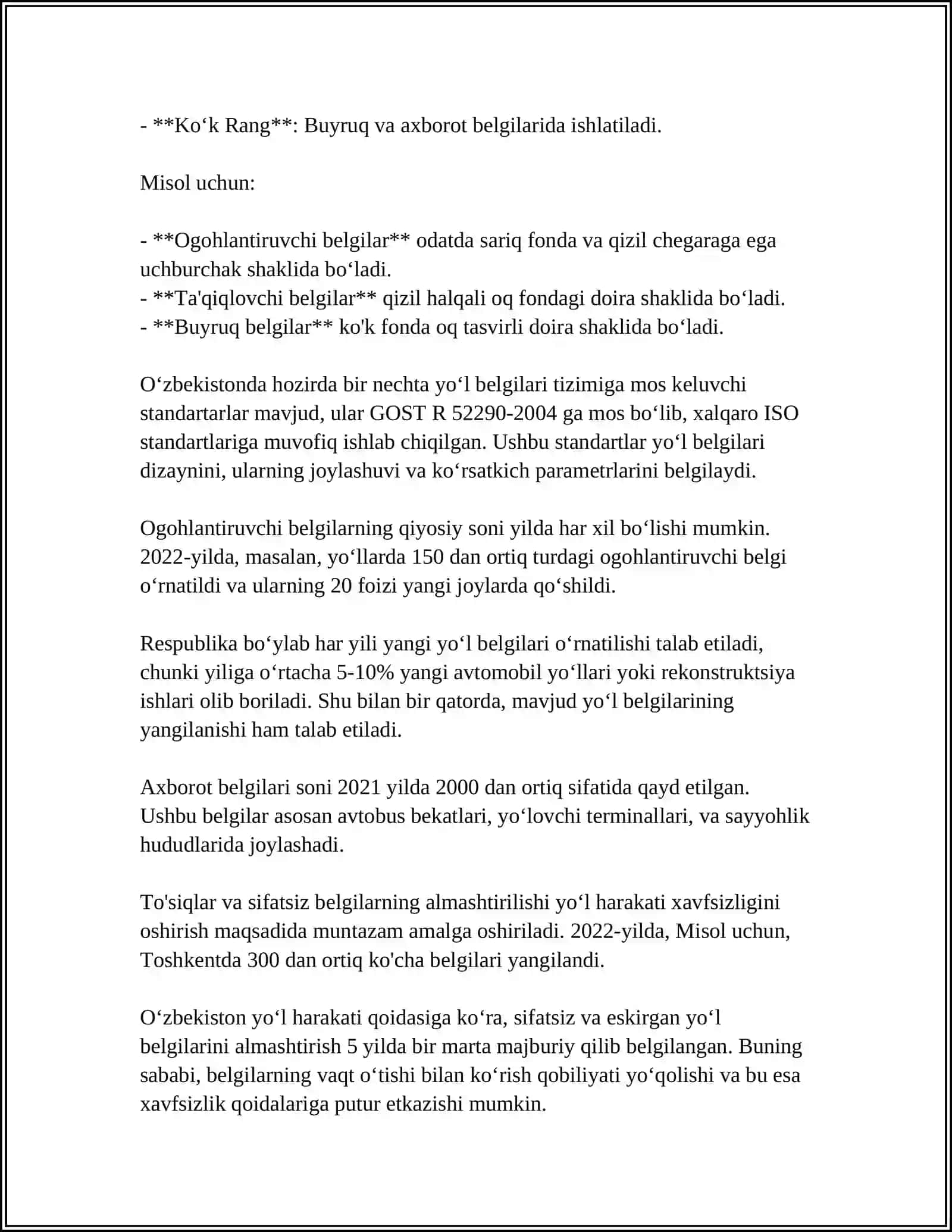 YO`L BELGILARI VA ULAR BILAN ISHLASH 4