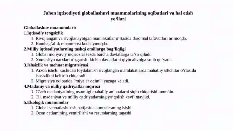 JAHON IQTISODIYOTI GLOBALLASHUVI 4