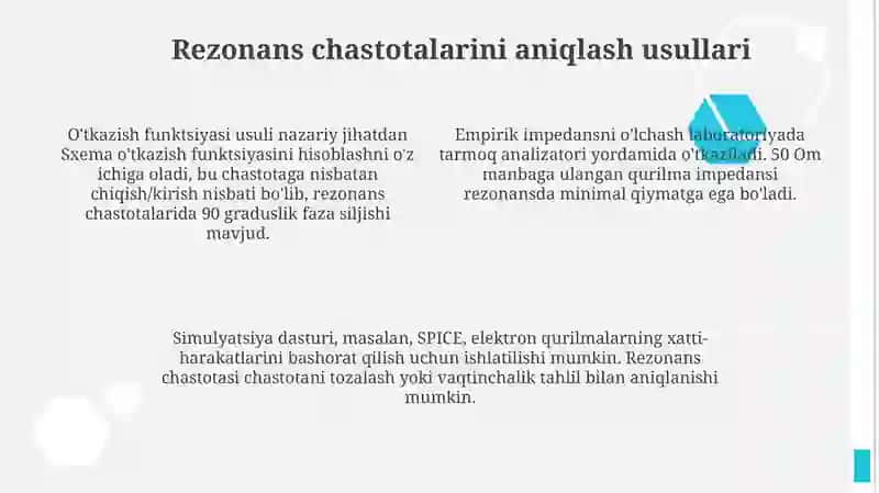 Elektron vositalarning rezonans chastotalarini aniqlash 4