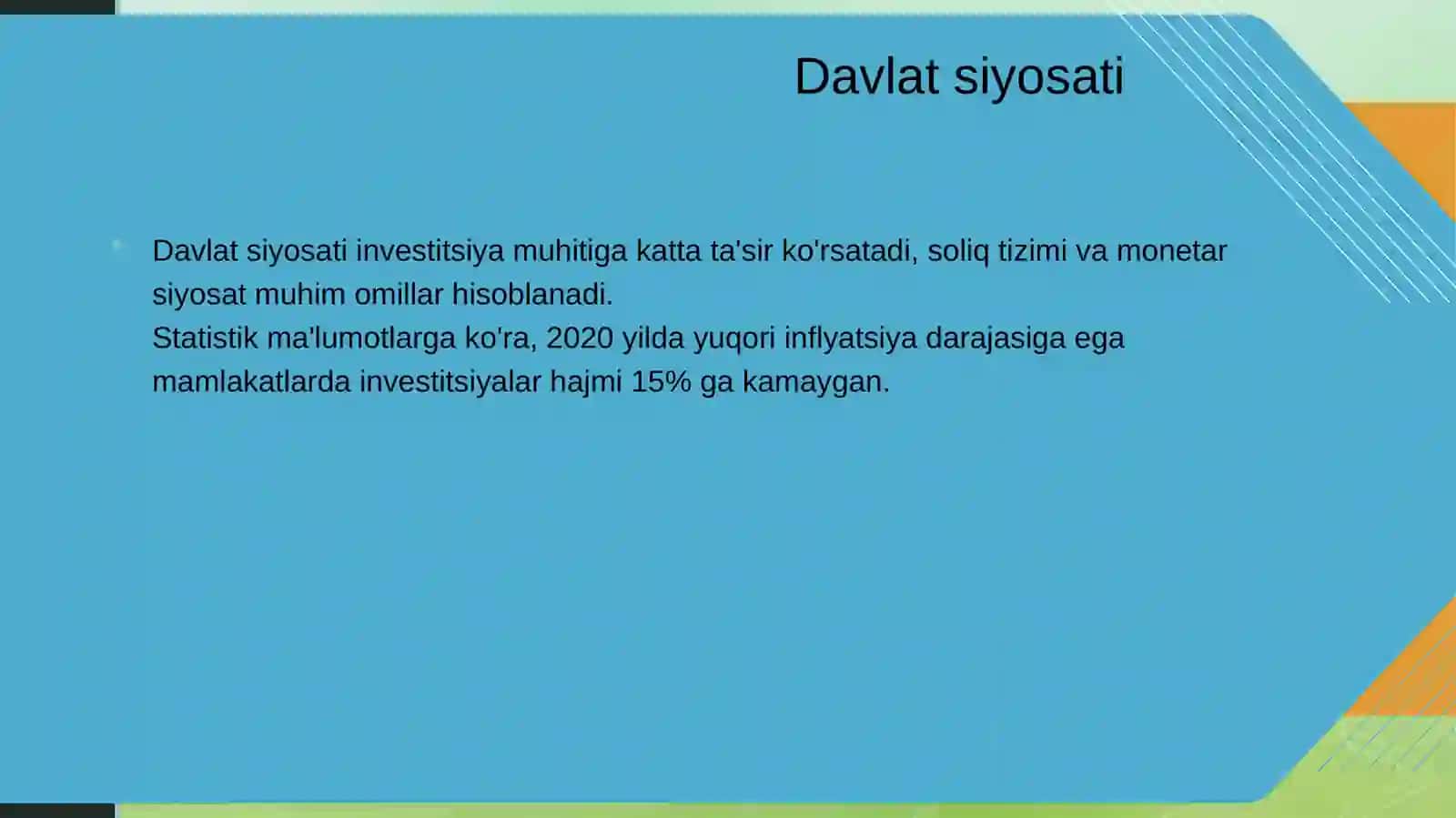 Investitsiyalar hajmiga ta'sir etuvchi omillar 4