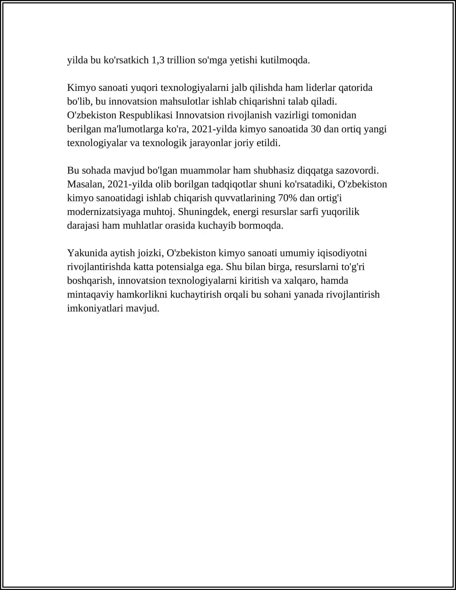 MAMLAKATIMIZ IQTISODIYOTIDA KIMYO SANOATINI ORNI 4