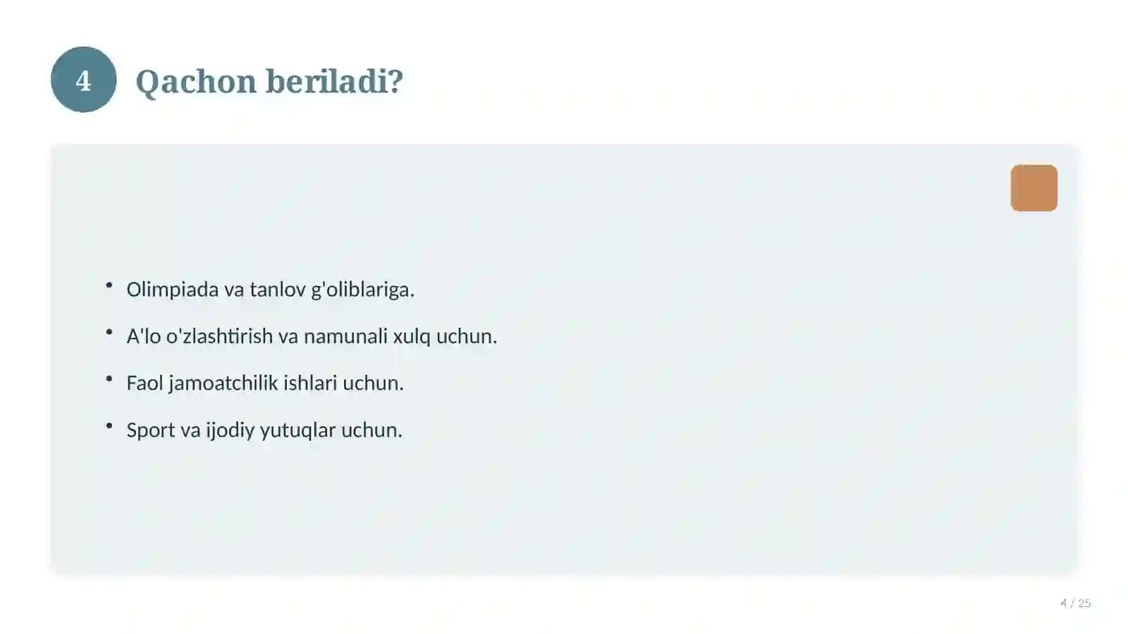 Faxriy yorliq maktab o'quvchilari uchun 4