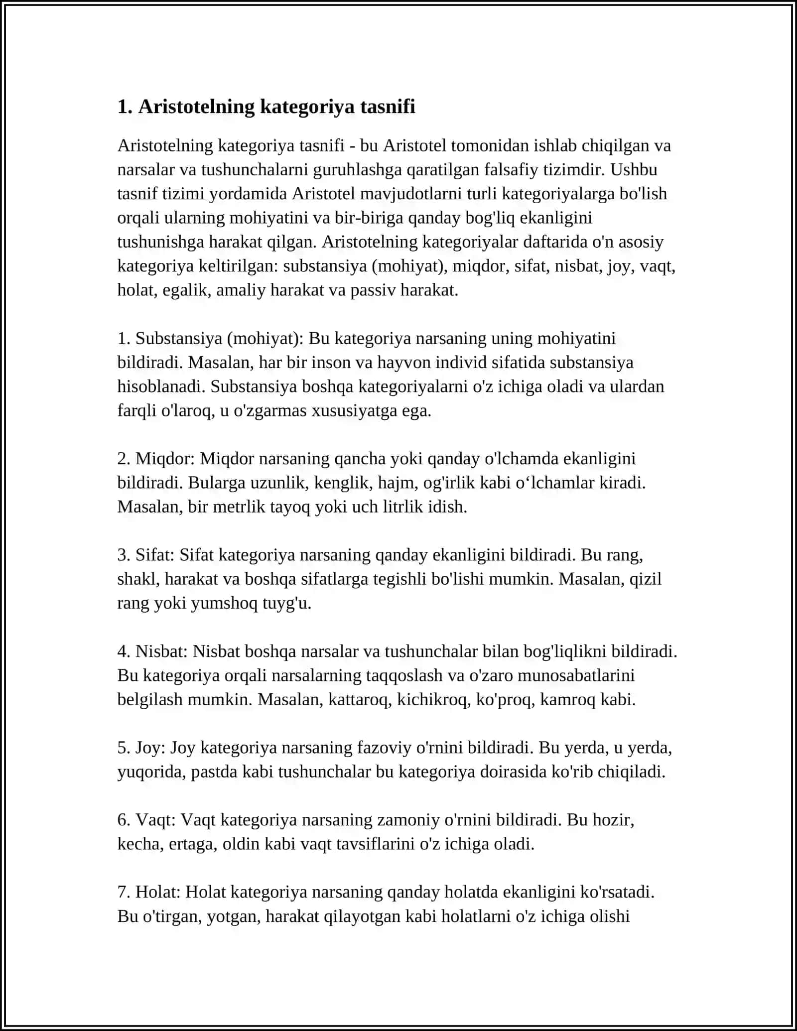 Aristotelning kategoriya tasnifi 4