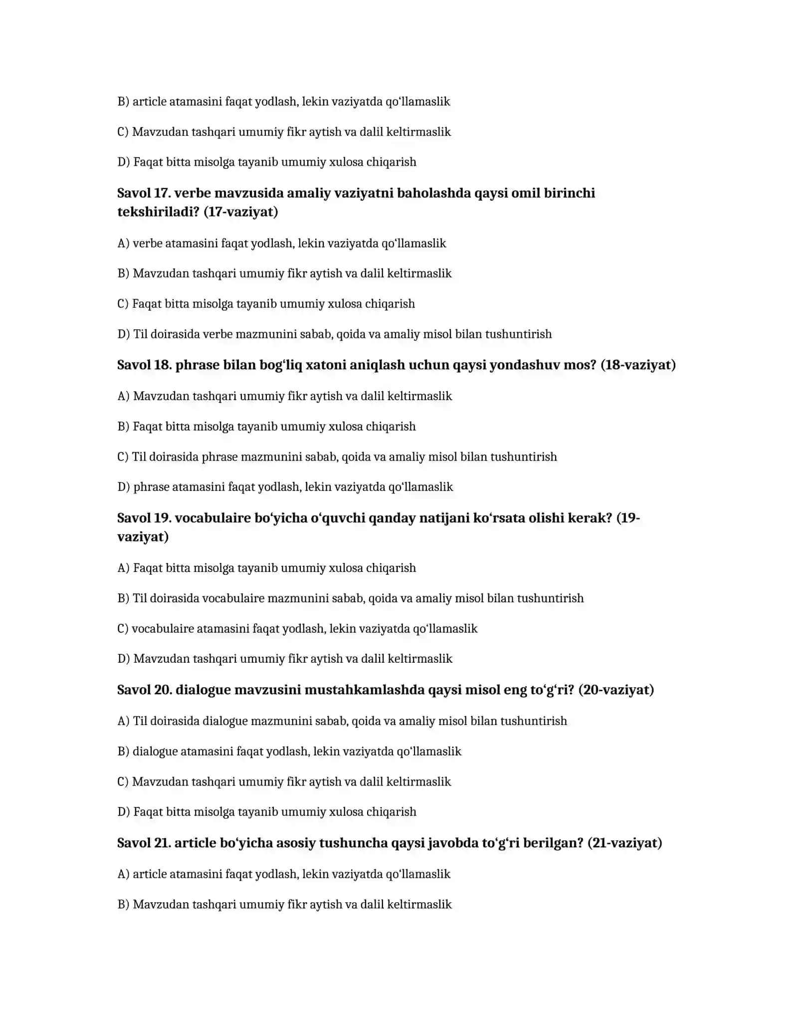 Fransuz tili A1 — 100 test javoblari bilan 4