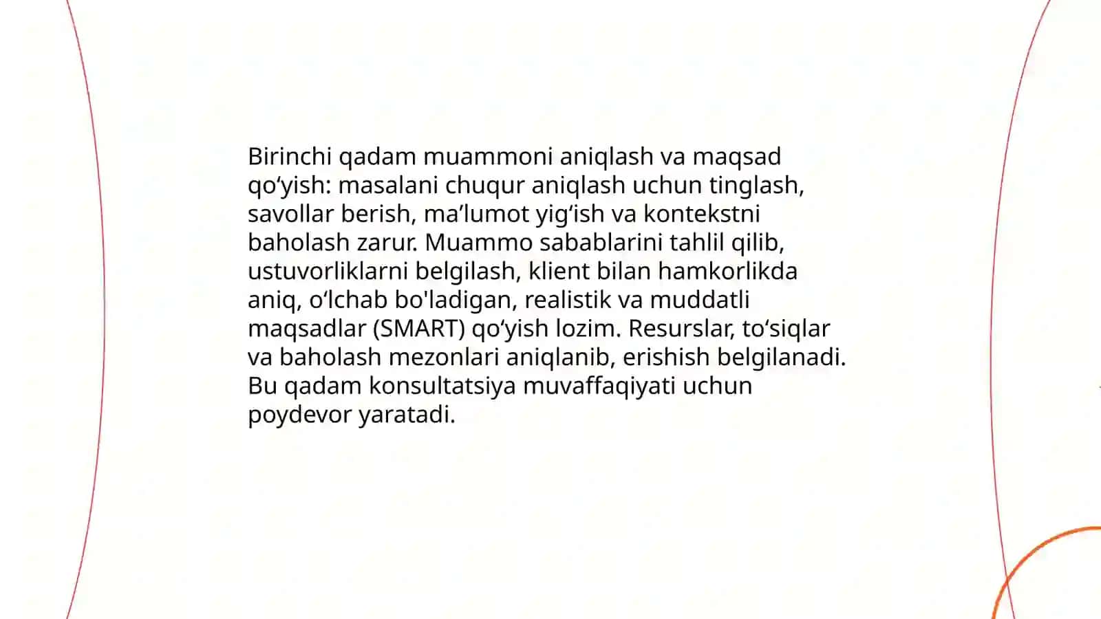 Konsultatsiya oʻtkazishning besh qadamli modeli 4