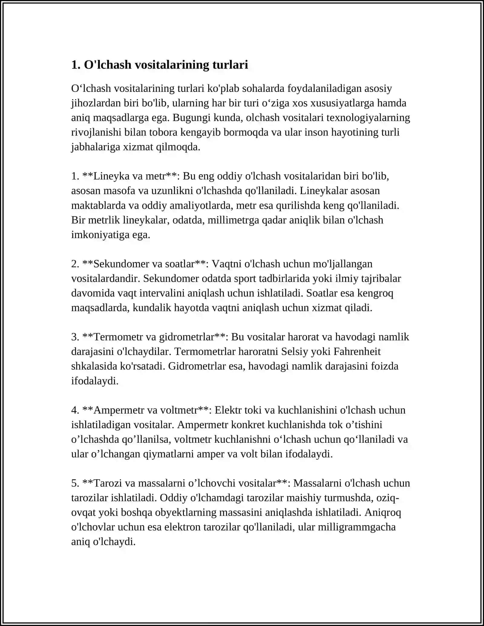 OʻLCHASH VOSITALARINI TANLASH 4