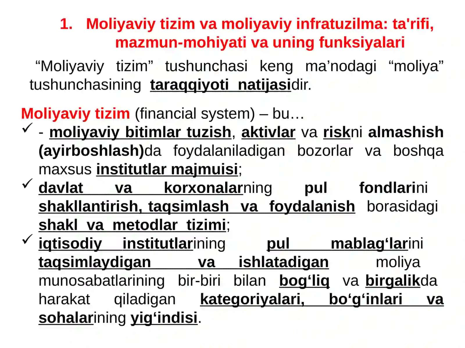 Moliyaviy tizim va moliyaviy infratuzilma. Moliyaviy oqimlar 4
