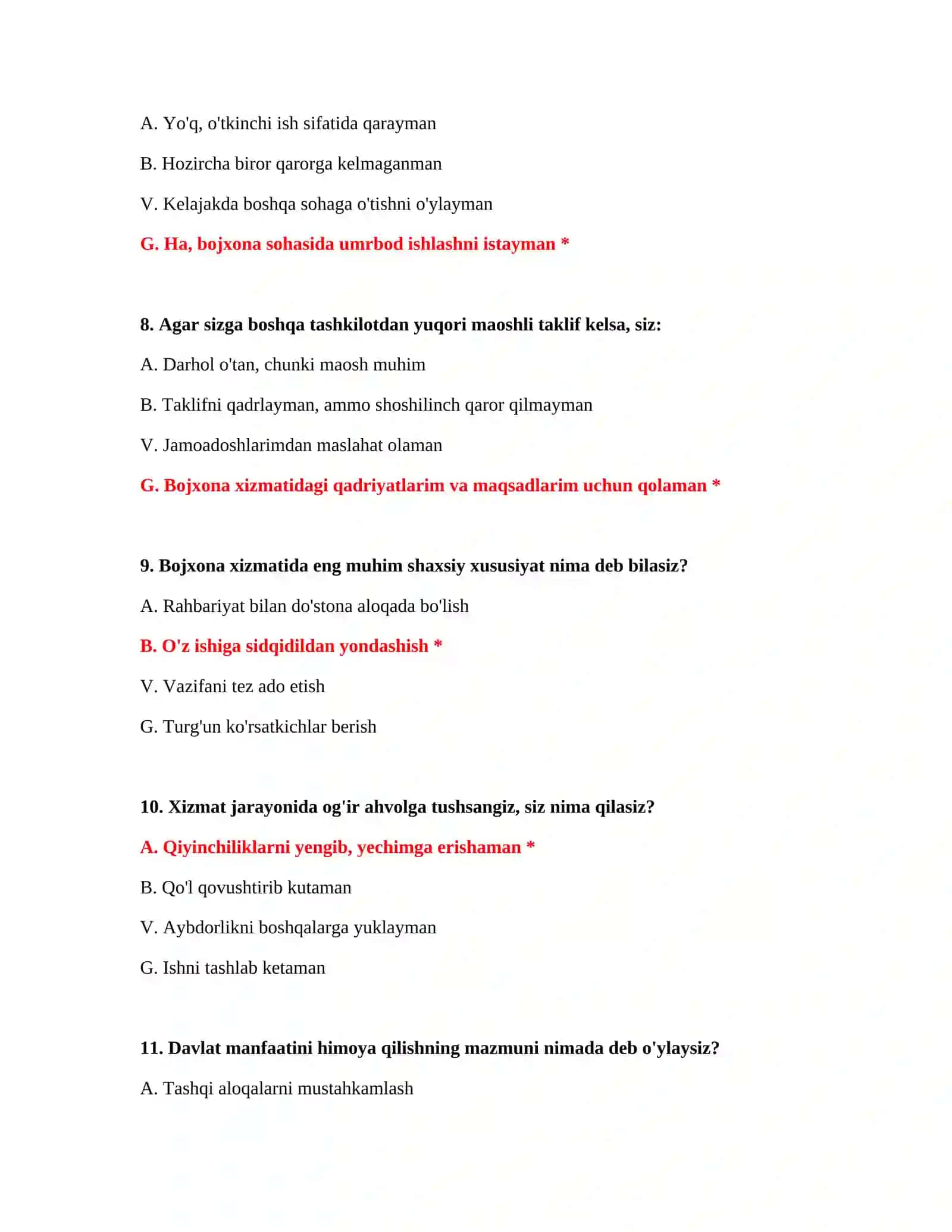 PSIXOLOGIK TEKSHIRUV VA TO'LIQ SAVOLLAR VA JAVOBLAR TO'PLAMI 4