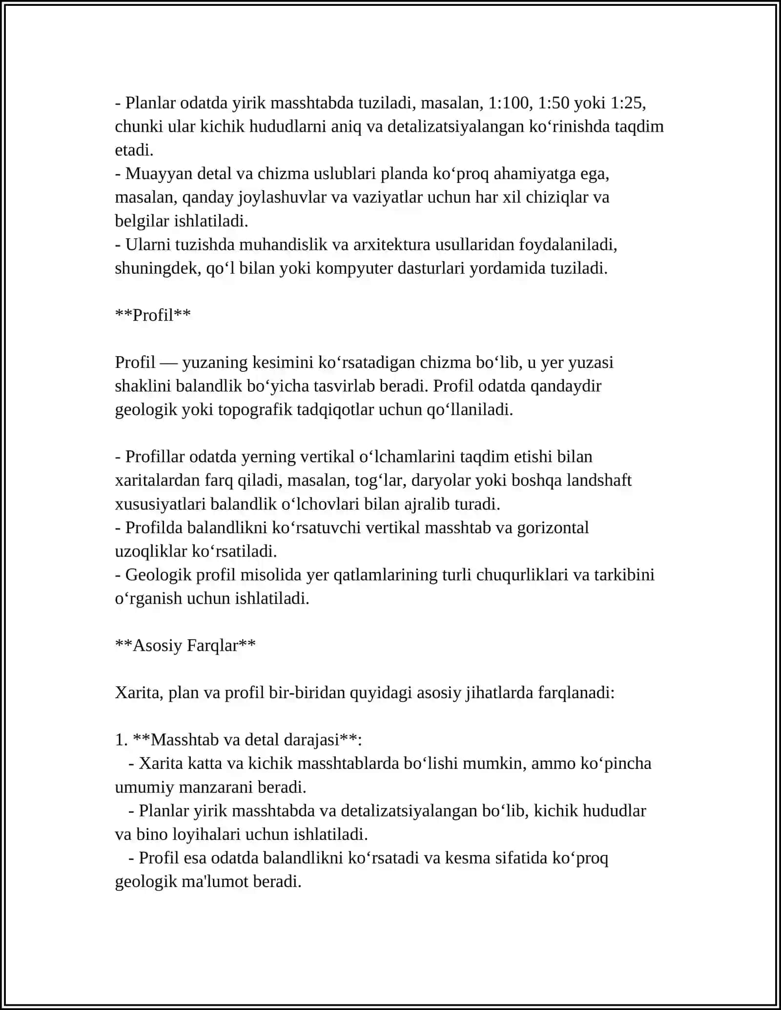 XARITA,PLAN,PROFIL.XARITALAR KLASSIFIKATSIYASI 4