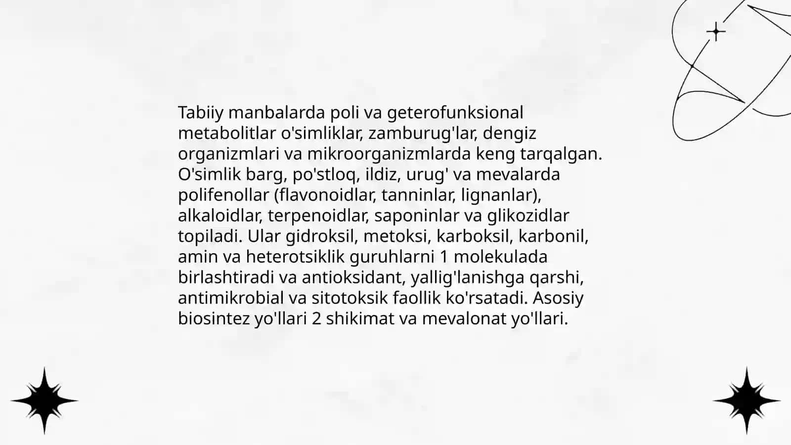 Poli va geterofunksional birikmalar metabolitlar va dorivor vositalar sifatida 4