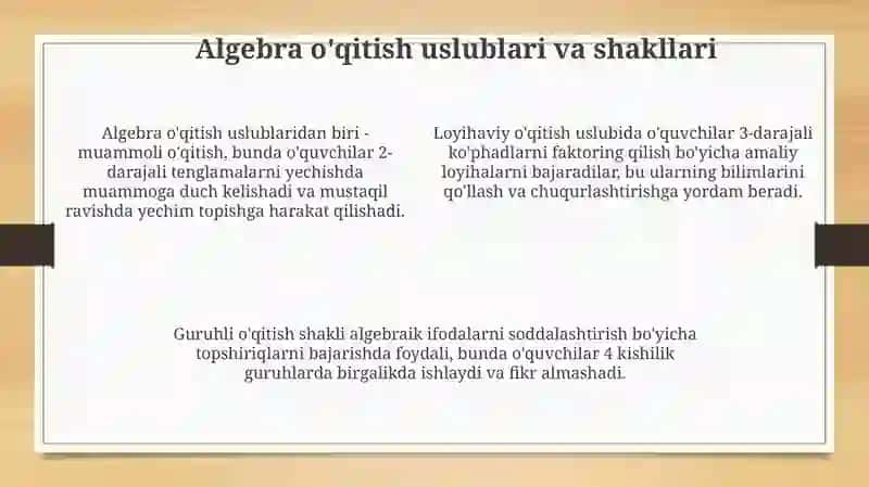 Algebraik materiallarni oʻrgatish metodikasi 4