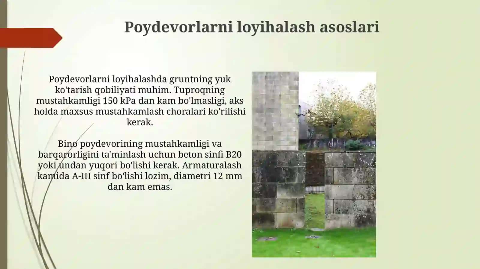 Jamoat binolarining poydevor va devorlari 4
