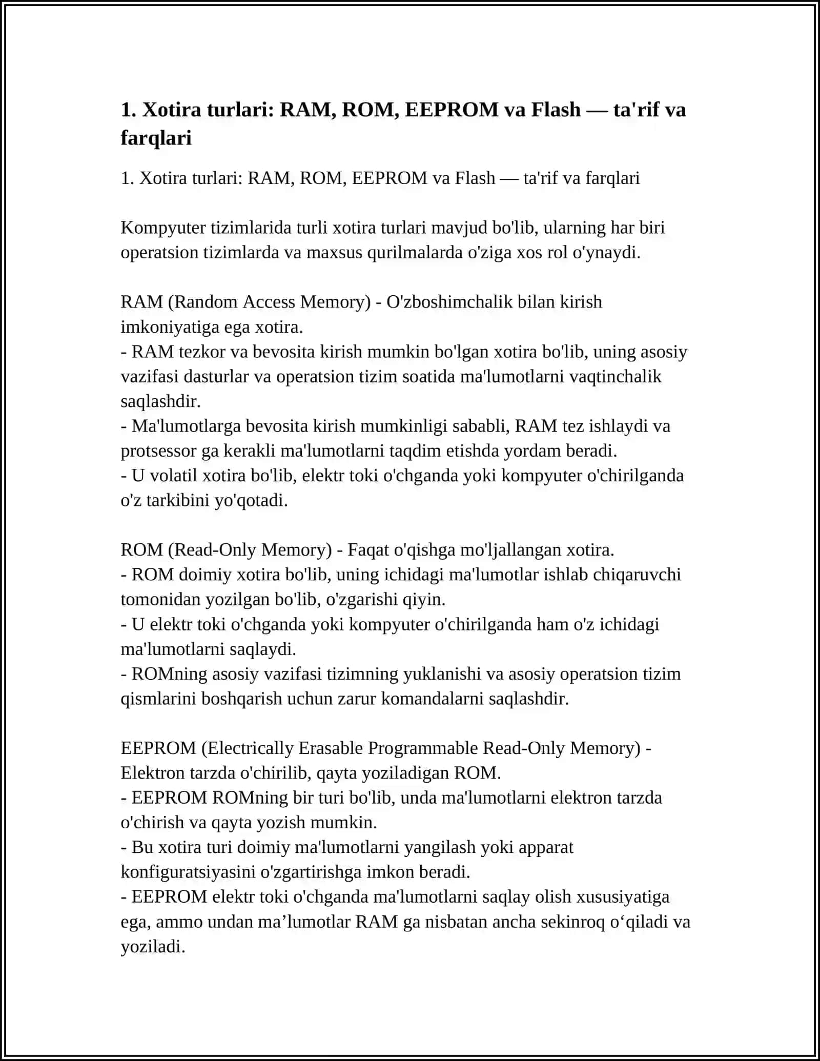 OPERATSION TIZIMLARDA XOTIRA BILAN ISHLASH 4
