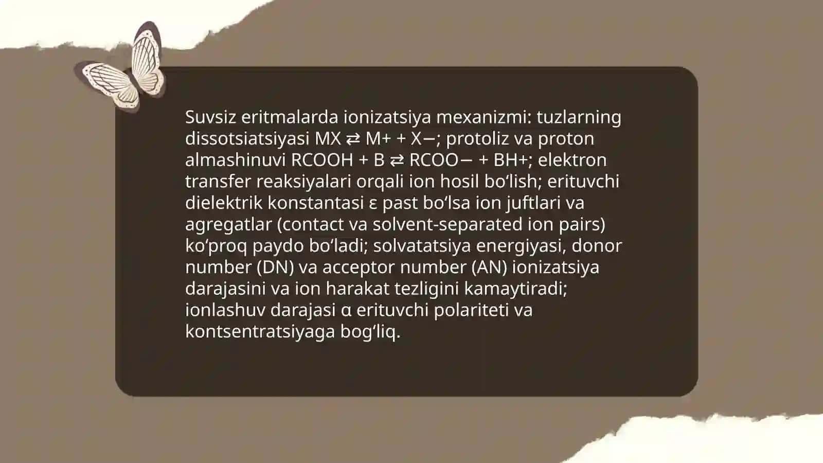 Suvsiz eritmalarning elektr o’tkazuvchanligi 4