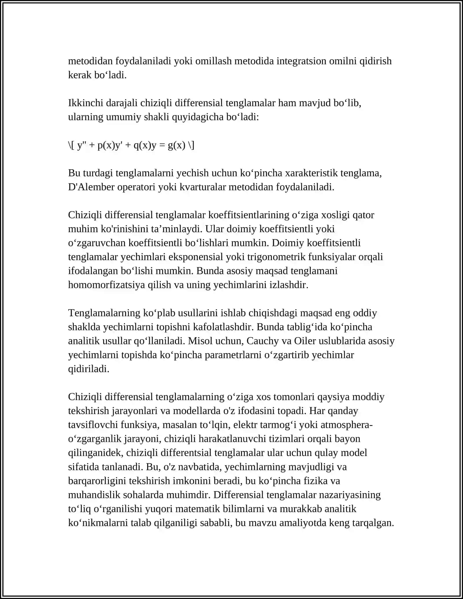 CHIZIQLI DIFFERENSIAL TENGLAMALAR 4