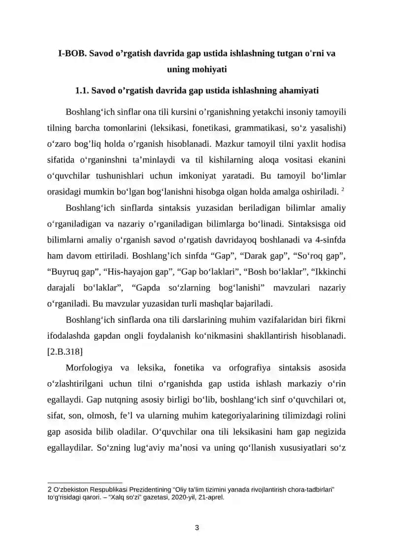 Savod o’rgatish davrida gap ustida ishlash 4