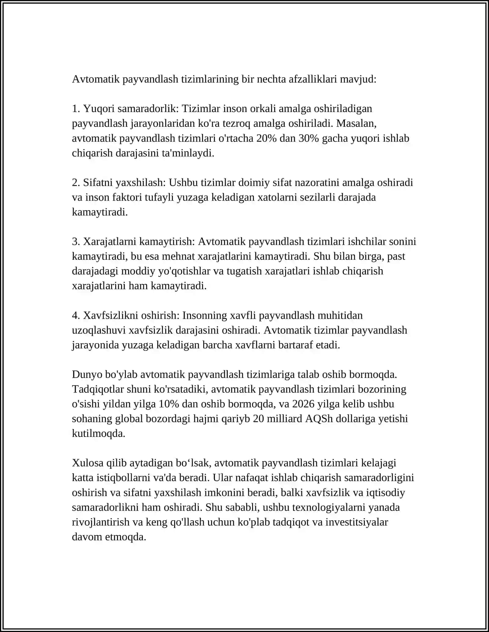 MUSTAQIL ISH Mavzu: AVTOMATIK PAYVANDLASH ELEKTR TA'MINOTI 4