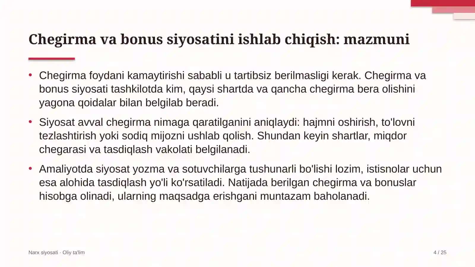 dilerlik tarmoqlarida chegirma va bonus siyosatini ishlab chiqish 4718 4