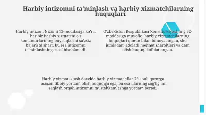 Harbiy huquqning O‘zbekiston Respublikasi Qurolli Kuchlaridagi ijtimoiy roli 4