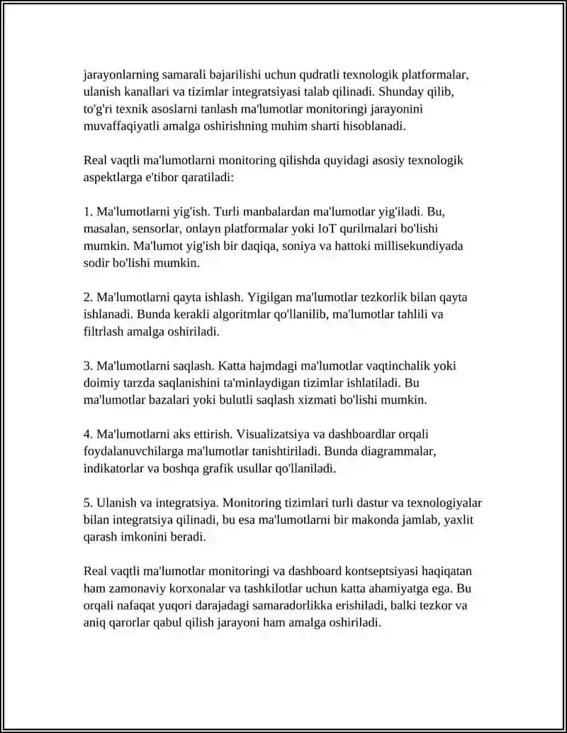 REAL VAQTLI MA’LUMOTLAR MONITORINGI (DASHBOARD BILAN) 4