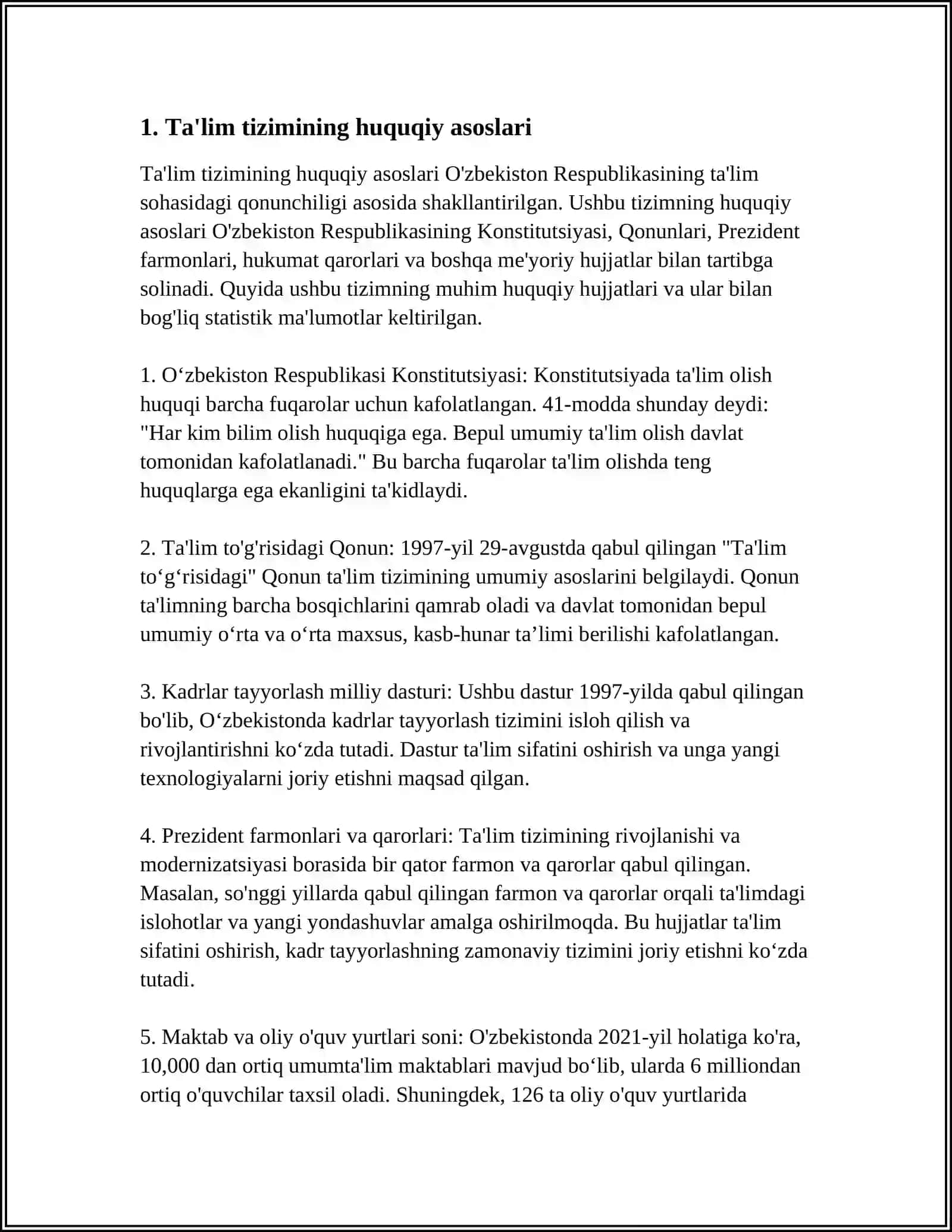 Ta'lim tizimining huquqiy asoslari 4