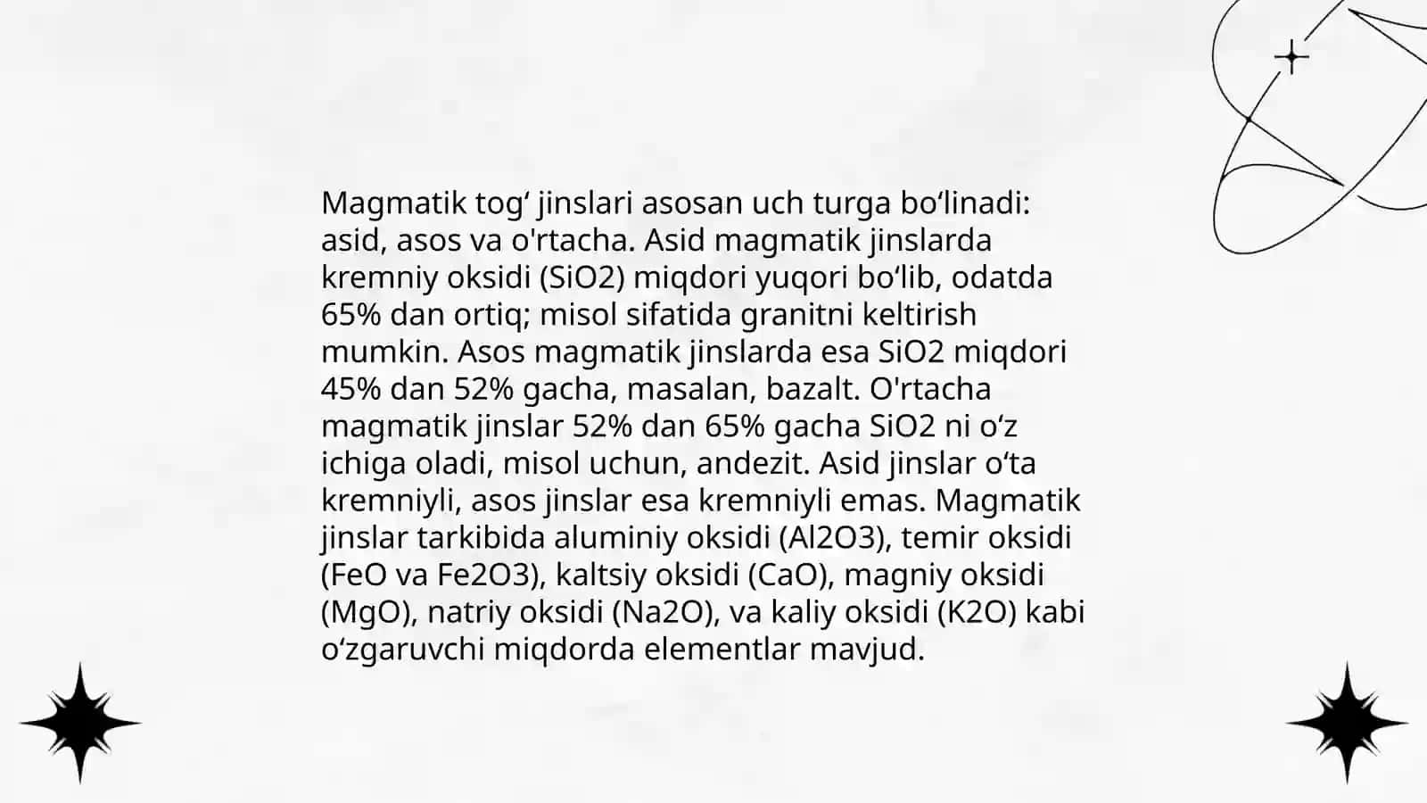 Magmatik togʻ jinslari klassifikatsiyasi bilan tanishish 4