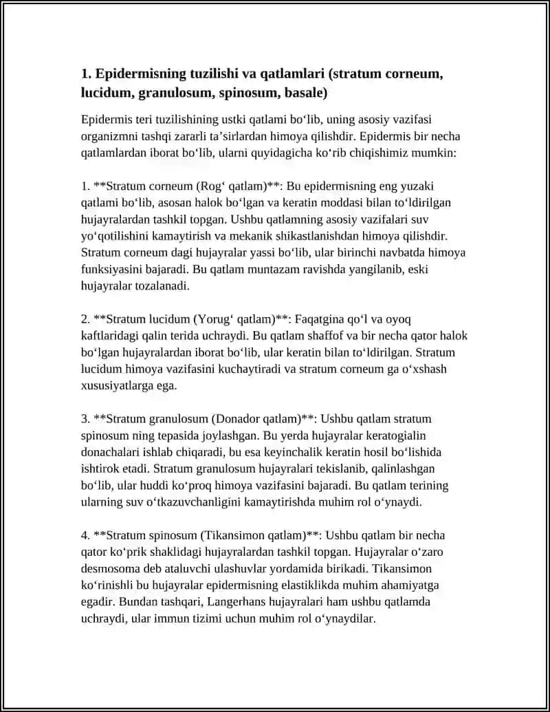 TERI VA SOCH TUZILISHI.EPIDERMIS VA DERMA QAVATLAR 4