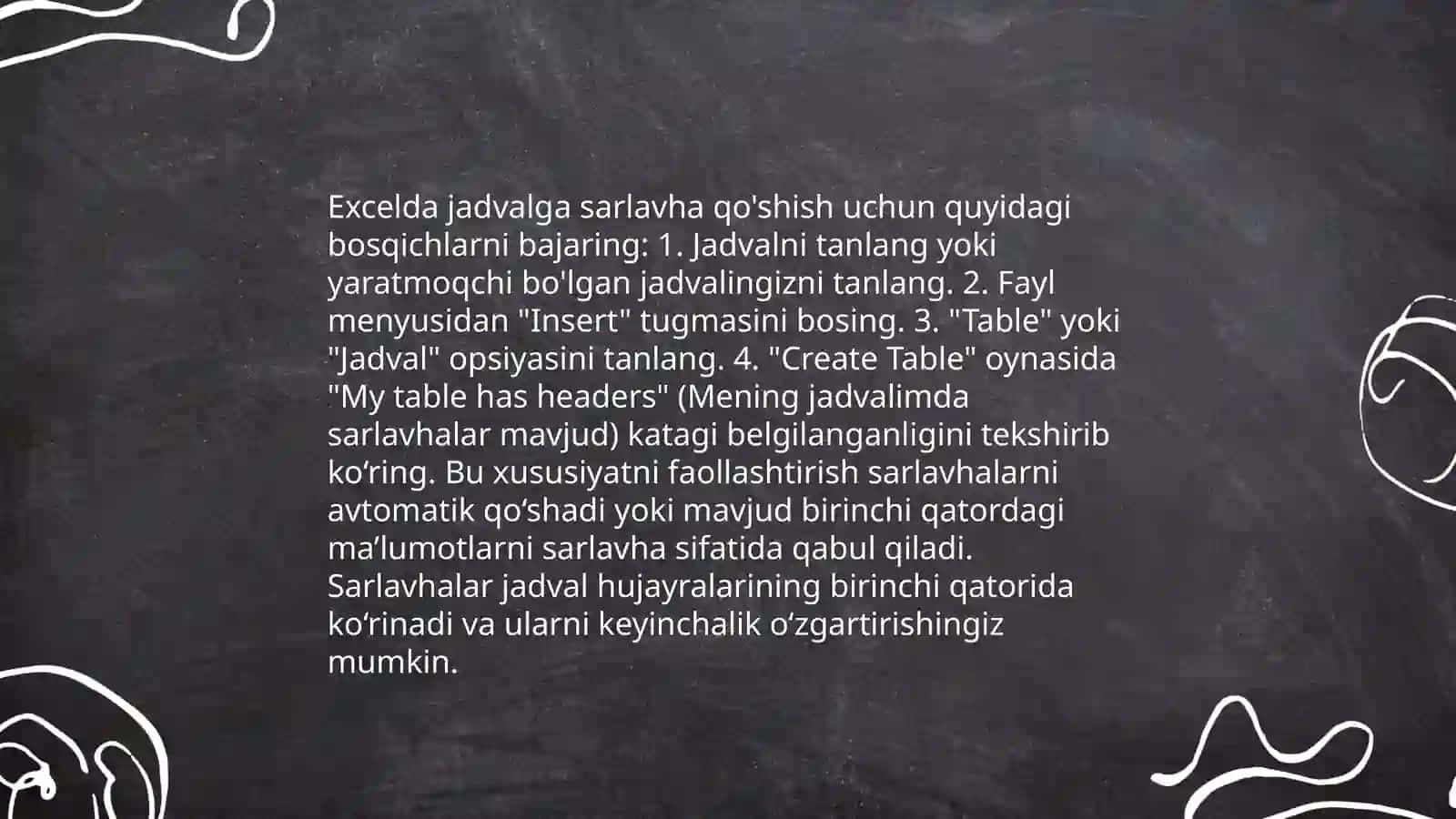 Excel dasturida jadval hodil qilish va uning ustida amallar bajarish 4