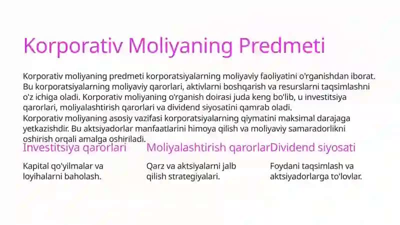 Korporativ Moliya: Kirish 4