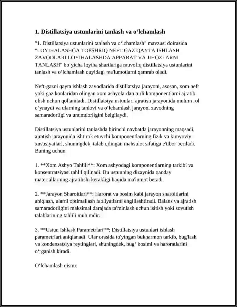 Distillatsiya ustunlarini tanlash va o‘lchamlash 4